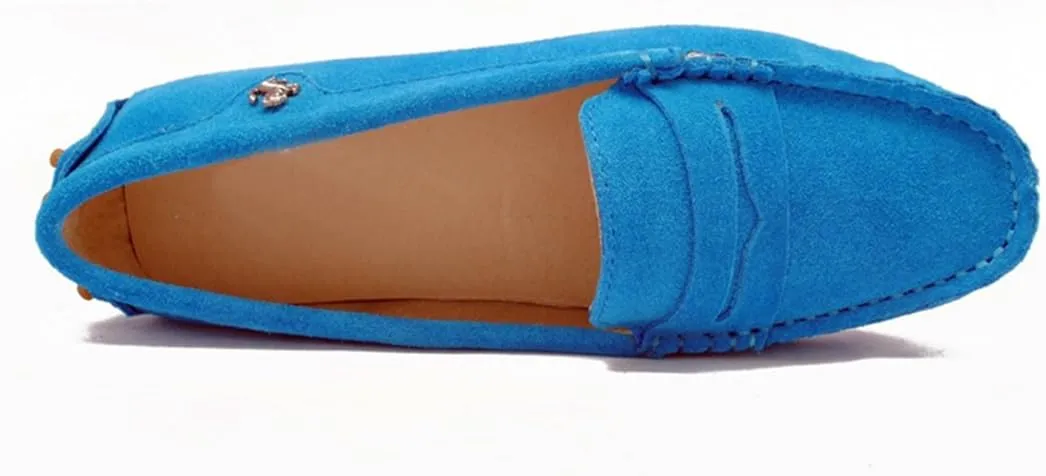 TDA Womens Comfortable Suede Leather Driving Walking Running Boat Loafers Moccasins Flats Multi Colored