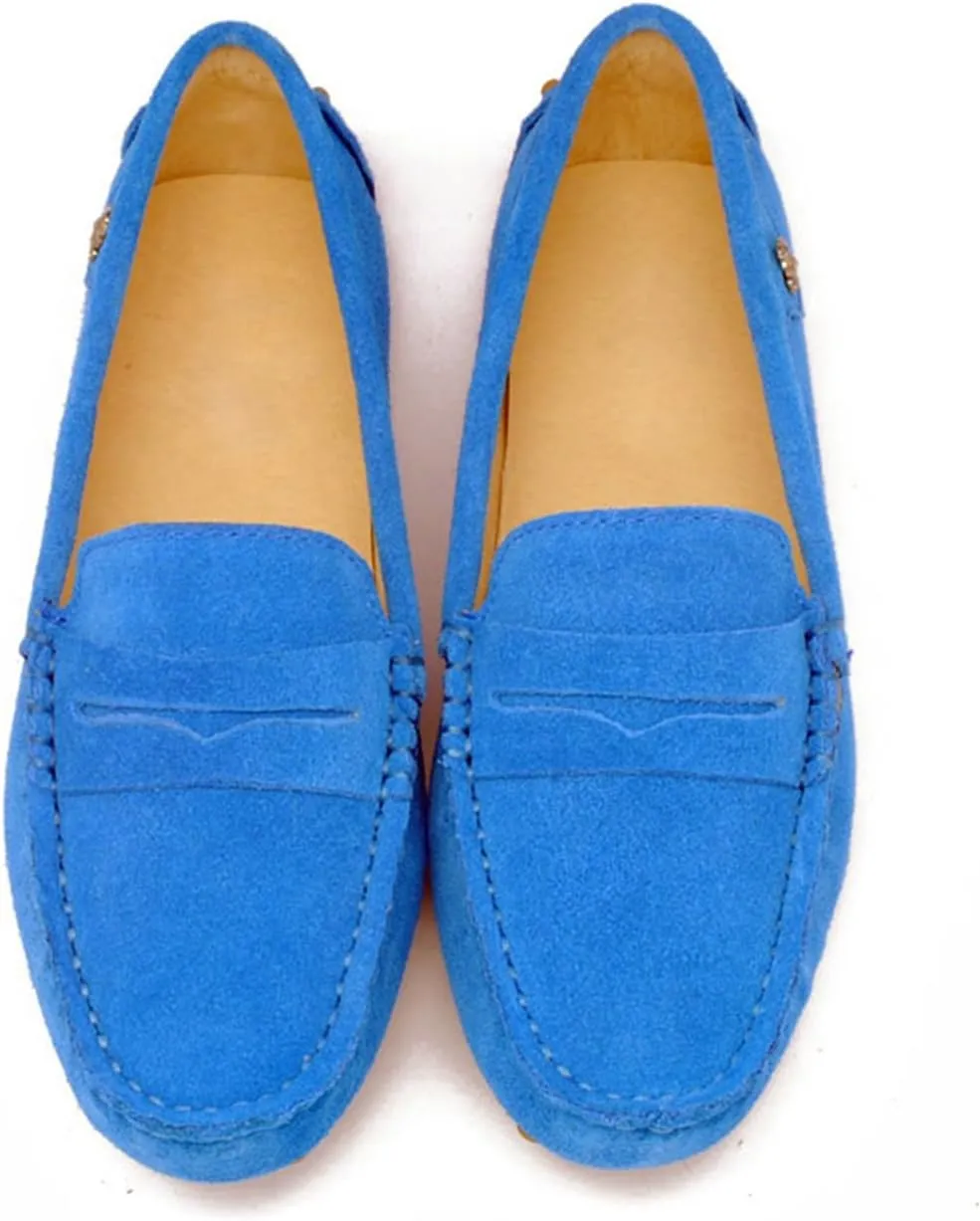 TDA Womens Comfortable Suede Leather Driving Walking Running Boat Loafers Moccasins Flats Multi Colored