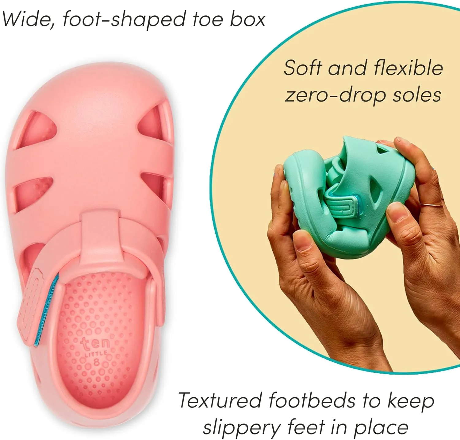 Ten Little Splash Sandals for Baby, Toddler & Kids, Adjustable, Closed Toe Water Sandals for Boys and Girls - Lightweight, Quick Drying Kids Water Shoes, and Flexible EVA with Traction
