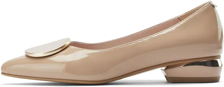 TinaCus Glossy Patent Leather Women's Handmade Cute Decor Pointed Toe Low Chunky Heel Slip On Comfortable Loafer Pump Shoes