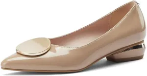 TinaCus Glossy Patent Leather Women's Handmade Cute Decor Pointed Toe Low Chunky Heel Slip On Comfortable Loafer Pump Shoes