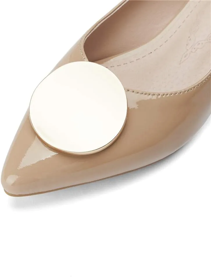 TinaCus Glossy Patent Leather Women's Handmade Cute Decor Pointed Toe Low Chunky Heel Slip On Comfortable Loafer Pump Shoes