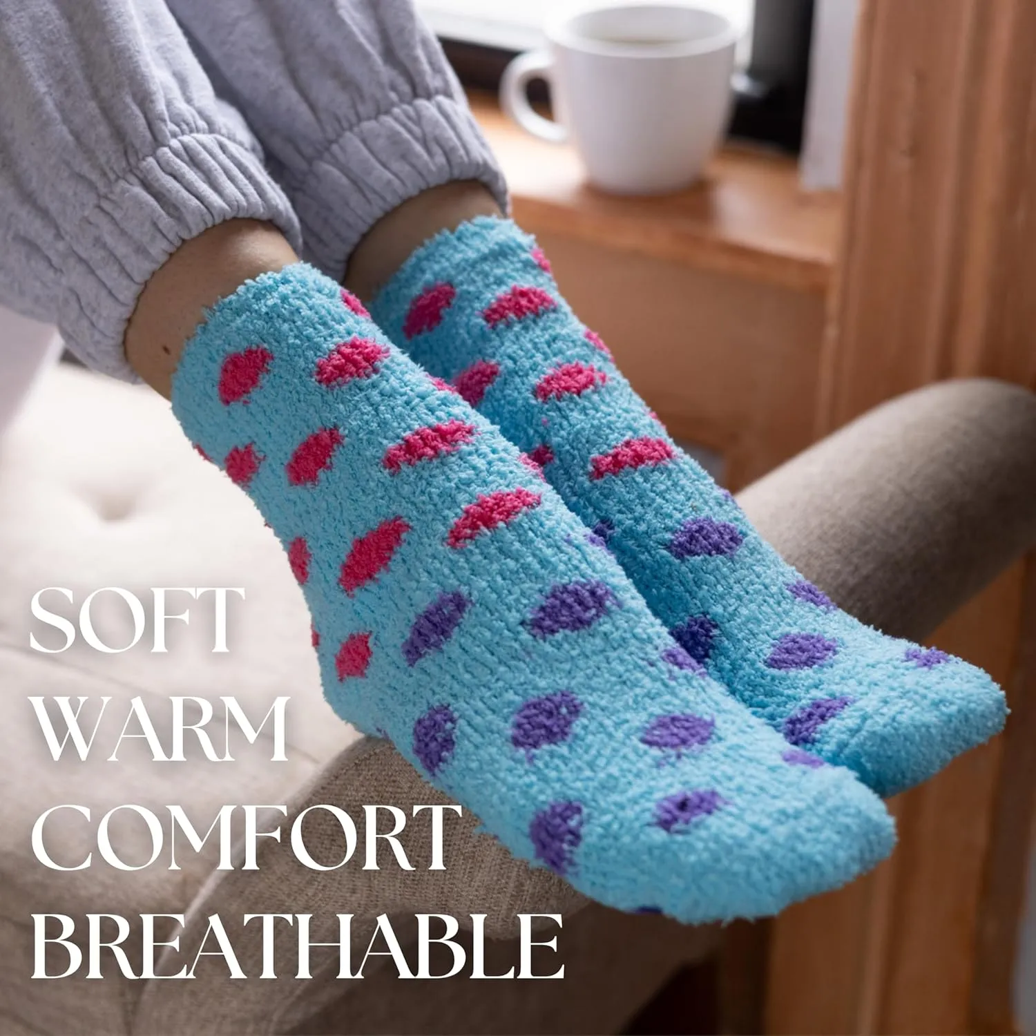 Tipi Toe Women's 3 & 6-Pairs Cozy Microfiber Soft Anti-Skid Fuzzy Crew Socks Slipper Avaible In Sizes 9-11