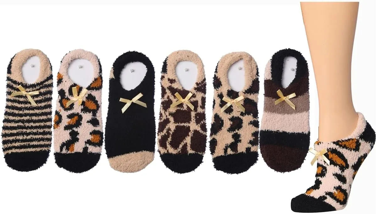 Tipi Toe Women's 3 & 6-Pairs Cozy Microfiber Soft Anti-Skid Fuzzy Crew Socks Slipper Avaible In Sizes 9-11