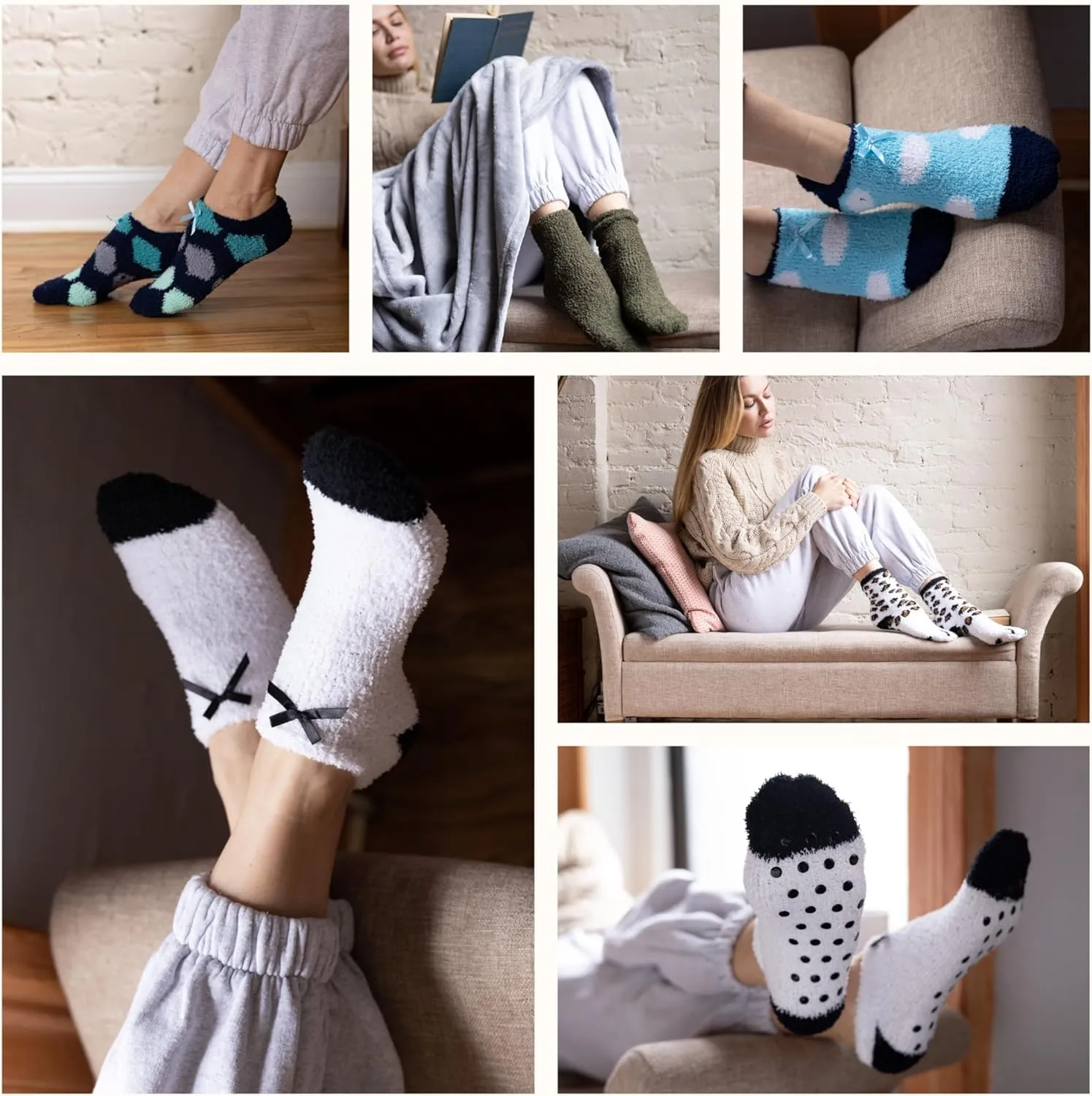 Tipi Toe Women's 3 & 6-Pairs Cozy Microfiber Soft Anti-Skid Fuzzy Crew Socks Slipper Avaible In Sizes 9-11