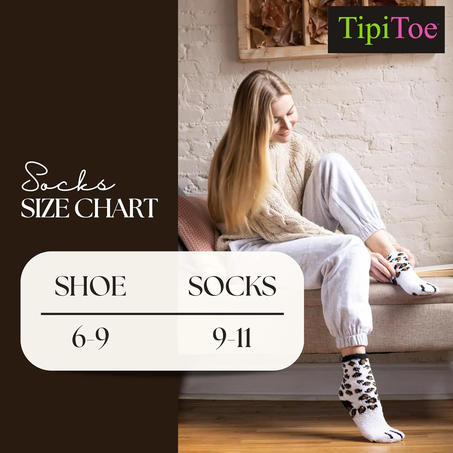 Tipi Toe Women's 3 & 6-Pairs Cozy Microfiber Soft Anti-Skid Fuzzy Crew Socks Slipper Avaible In Sizes 9-11