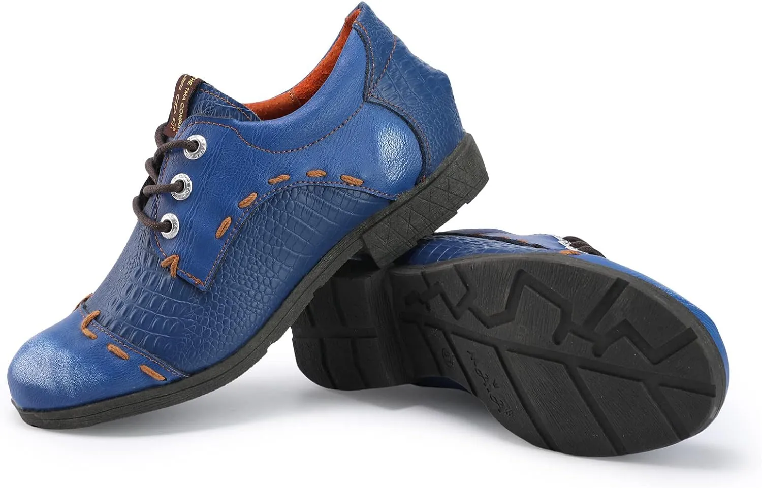 TMA EYES & MAiA Womens Handmade Stitching Shoes Leather Lace-up Low Heel Casual Shoes for Outdoor