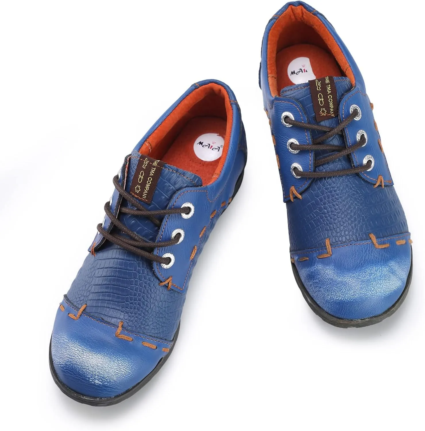 TMA EYES & MAiA Womens Handmade Stitching Shoes Leather Lace-up Low Heel Casual Shoes for Outdoor