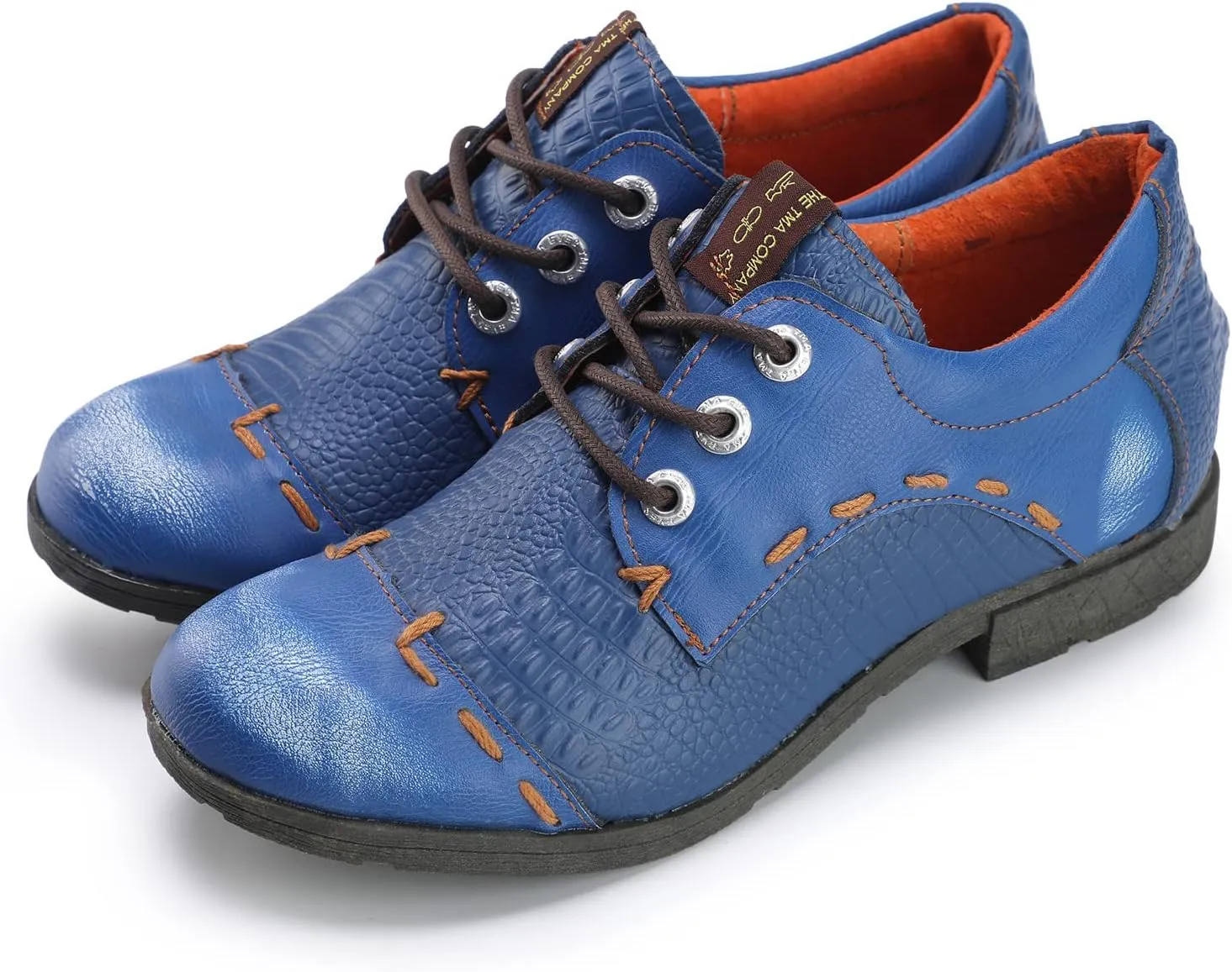 TMA EYES & MAiA Womens Handmade Stitching Shoes Leather Lace-up Low Heel Casual Shoes for Outdoor