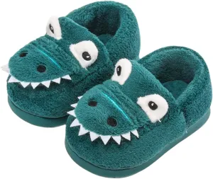 Toddler Boys Girls Dinosaur House Slippers Kids Cute Animal Slippers with Memory Foam Plush Warm Non-slip Home Shoes for Indoor and Outdoor