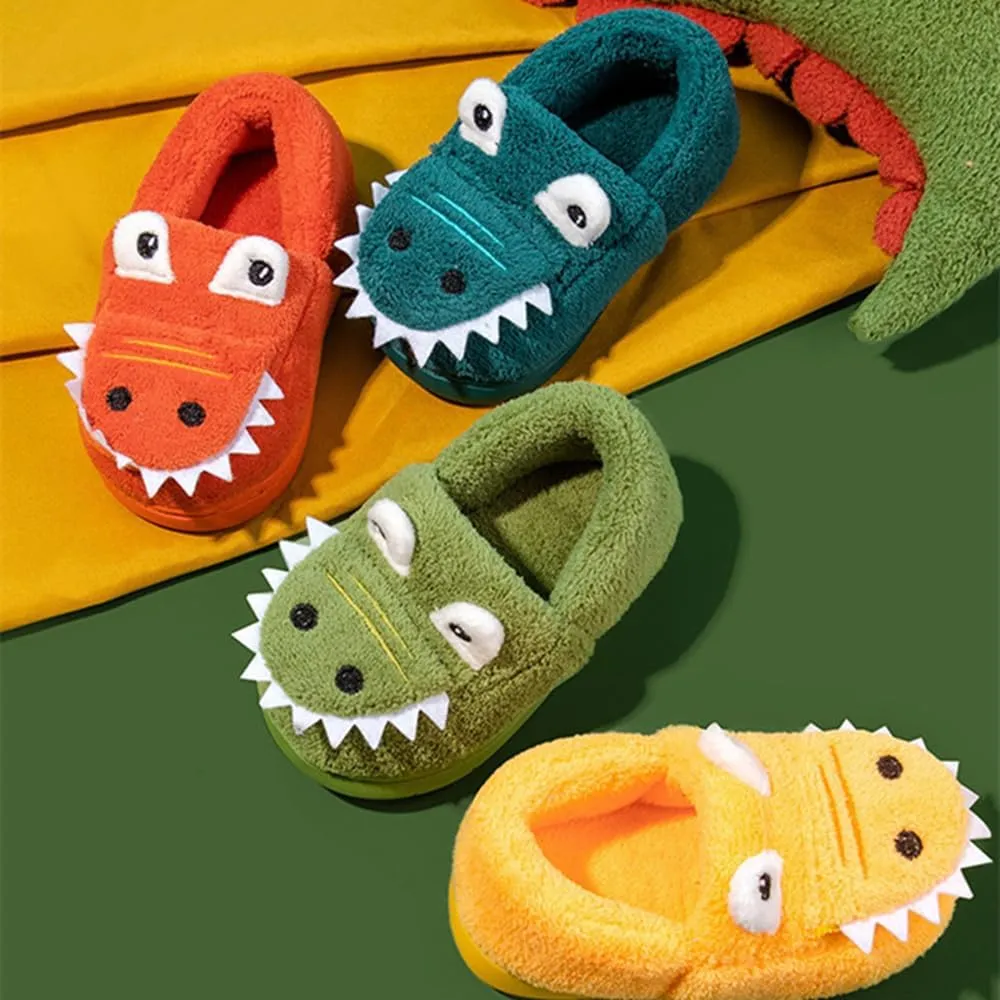 Toddler Boys Girls Dinosaur House Slippers Kids Cute Animal Slippers with Memory Foam Plush Warm Non-slip Home Shoes for Indoor and Outdoor