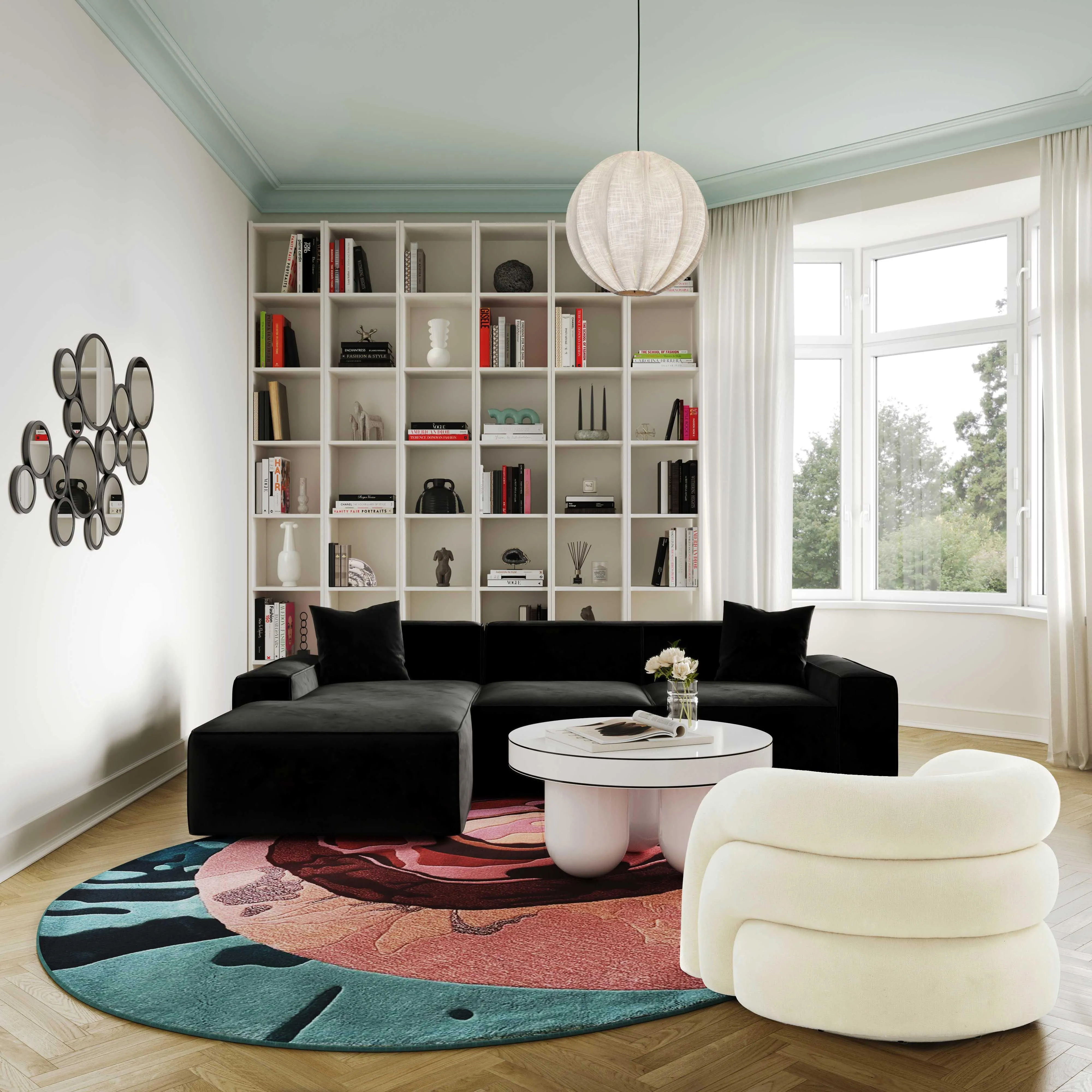 Tov Slipper Cream Vegan Shearling Swivel Chair