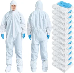 TrelaCo 5 Set Hazmat Suit Disposable Protective Coverall Suit with Shoe Cover Nitrile Gloves Breathable Water Proof Paint Coveralls (L)
