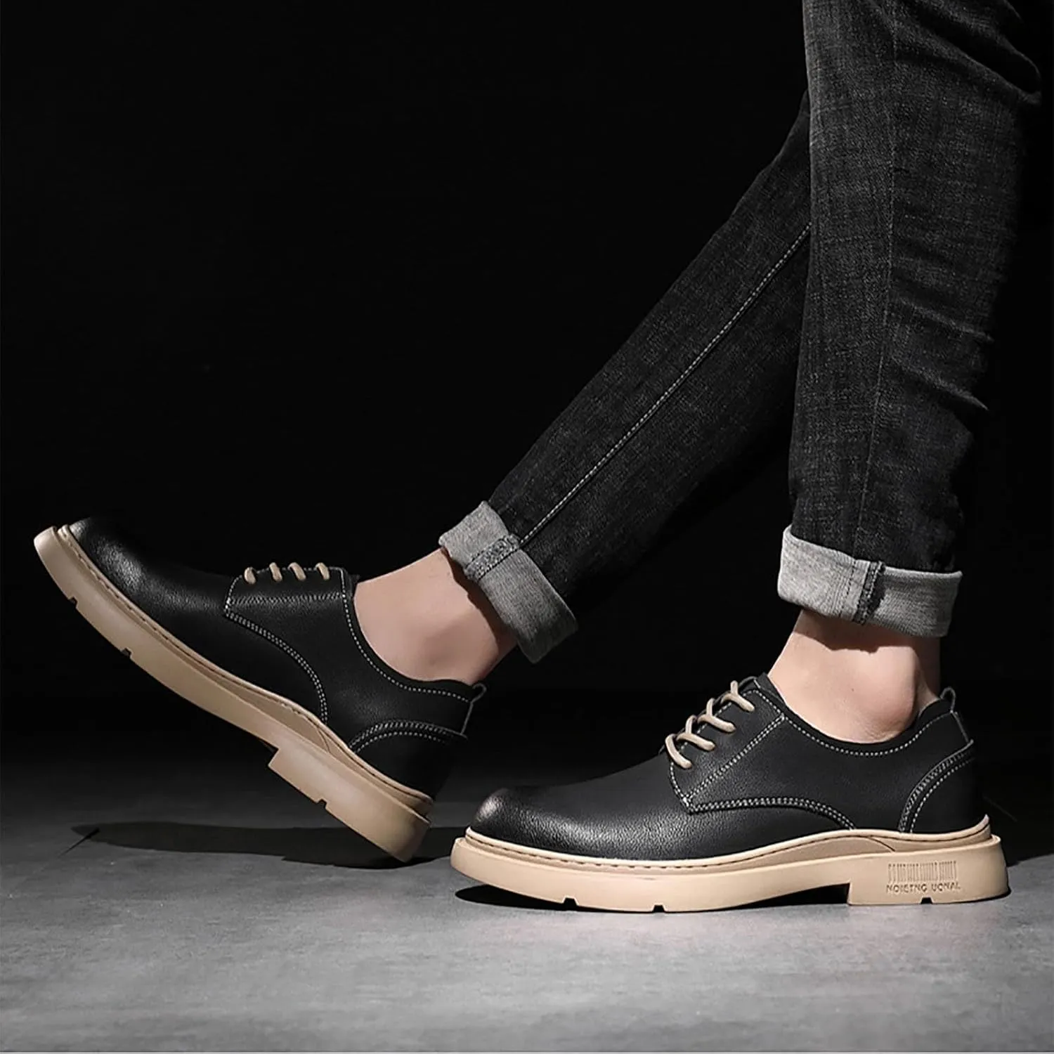 Trendy Men's Casual Retro Lace Up Cowhide Shoes Luxury Comfortable Two-Layer Leather Fashionable Party and Wedding Shoes