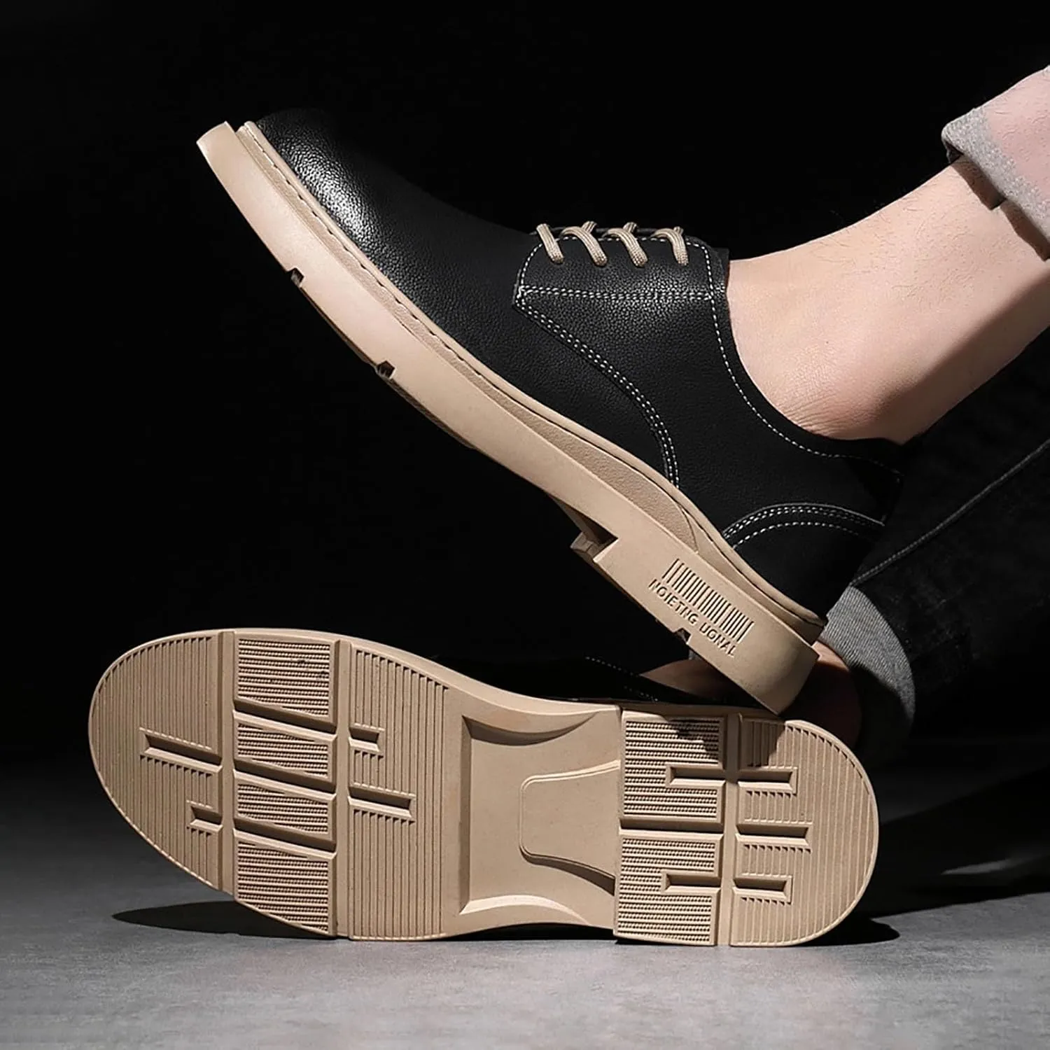 Trendy Men's Casual Retro Lace Up Cowhide Shoes Luxury Comfortable Two-Layer Leather Fashionable Party and Wedding Shoes
