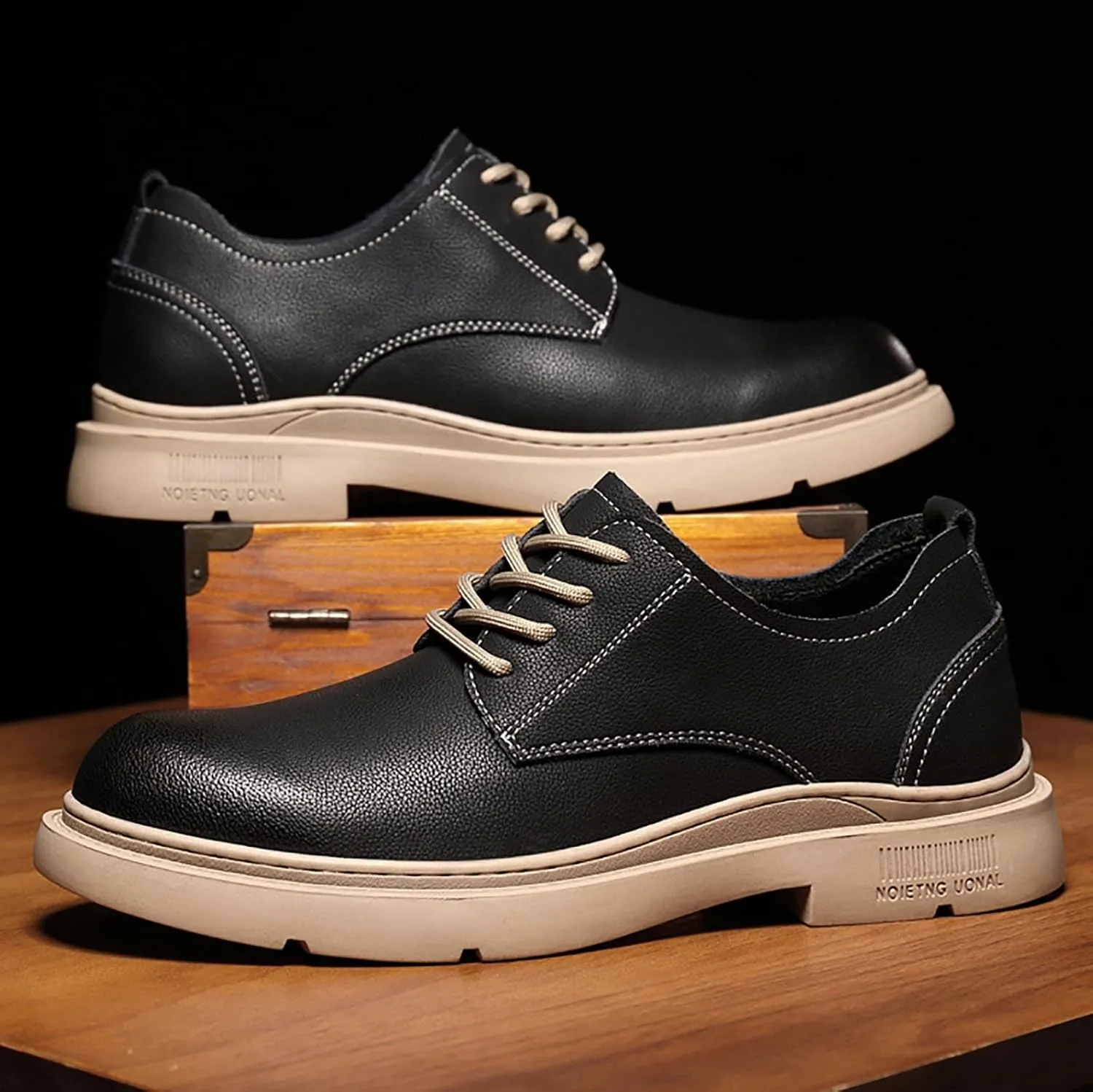 Trendy Men's Casual Retro Lace Up Cowhide Shoes Luxury Comfortable Two-Layer Leather Fashionable Party and Wedding Shoes