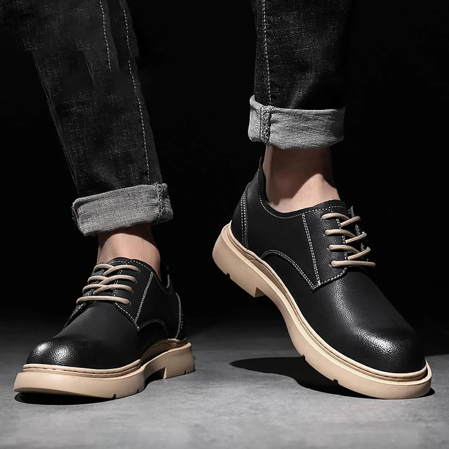 Trendy Men's Casual Retro Lace Up Cowhide Shoes Luxury Comfortable Two-Layer Leather Fashionable Party and Wedding Shoes