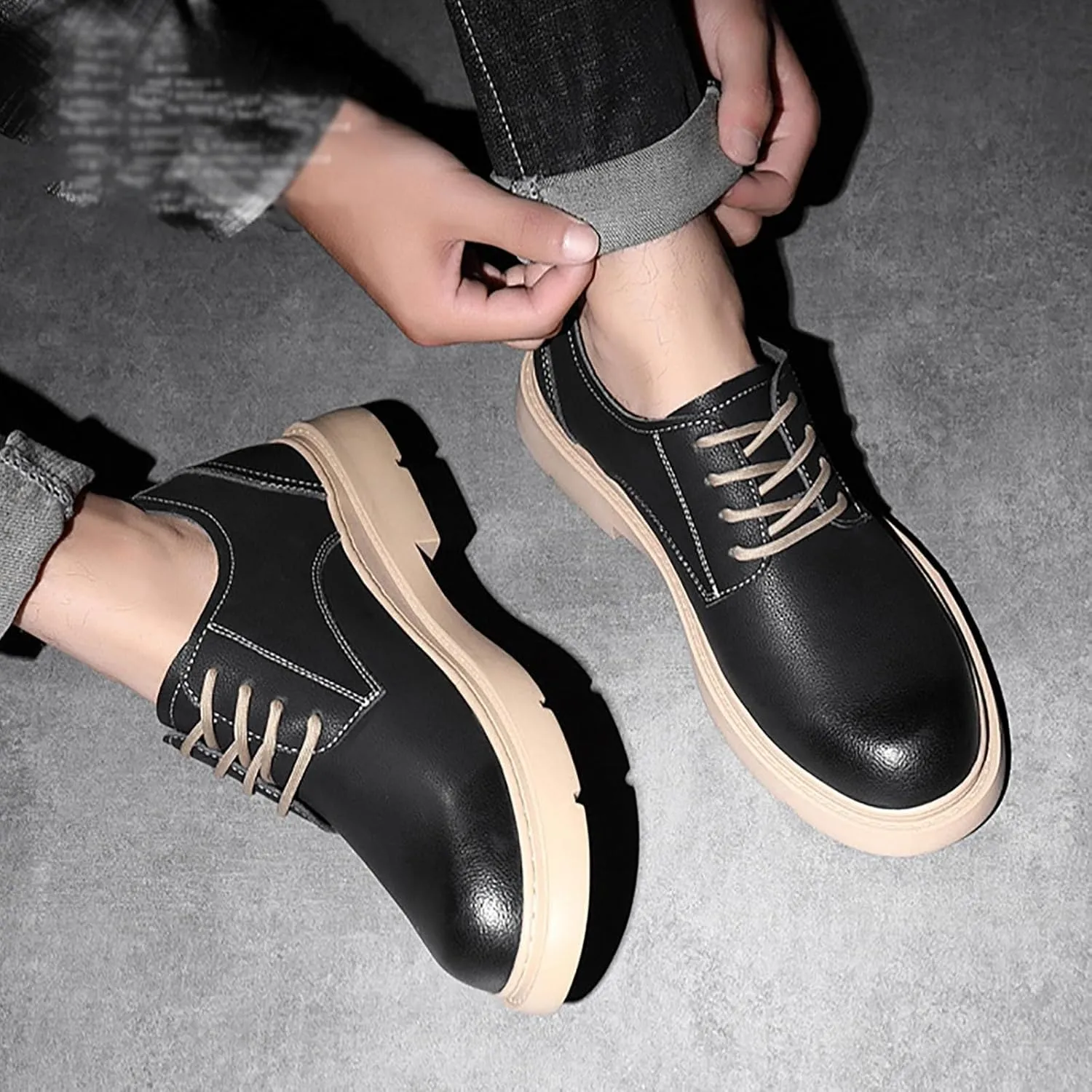 Trendy Men's Casual Retro Lace Up Cowhide Shoes Luxury Comfortable Two-Layer Leather Fashionable Party and Wedding Shoes