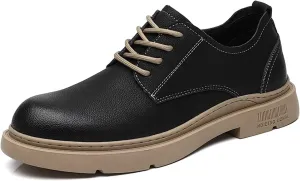 Trendy Men's Casual Retro Lace Up Cowhide Shoes Luxury Comfortable Two-Layer Leather Fashionable Party and Wedding Shoes