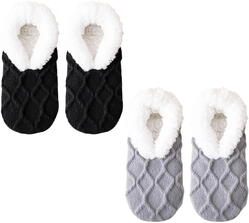 Truecups Socks, Fleece Lined Non-Slip Thermal Slippers Socks, V-Mouth Fluffy Slipper Socks, House Socks for Women