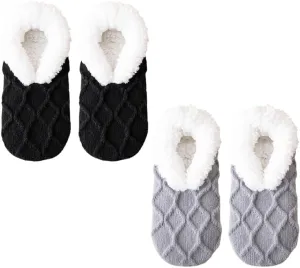 Truecups Socks, Fleece Lined Non-Slip Thermal Slippers Socks, V-Mouth Fluffy Slipper Socks, House Socks for Women