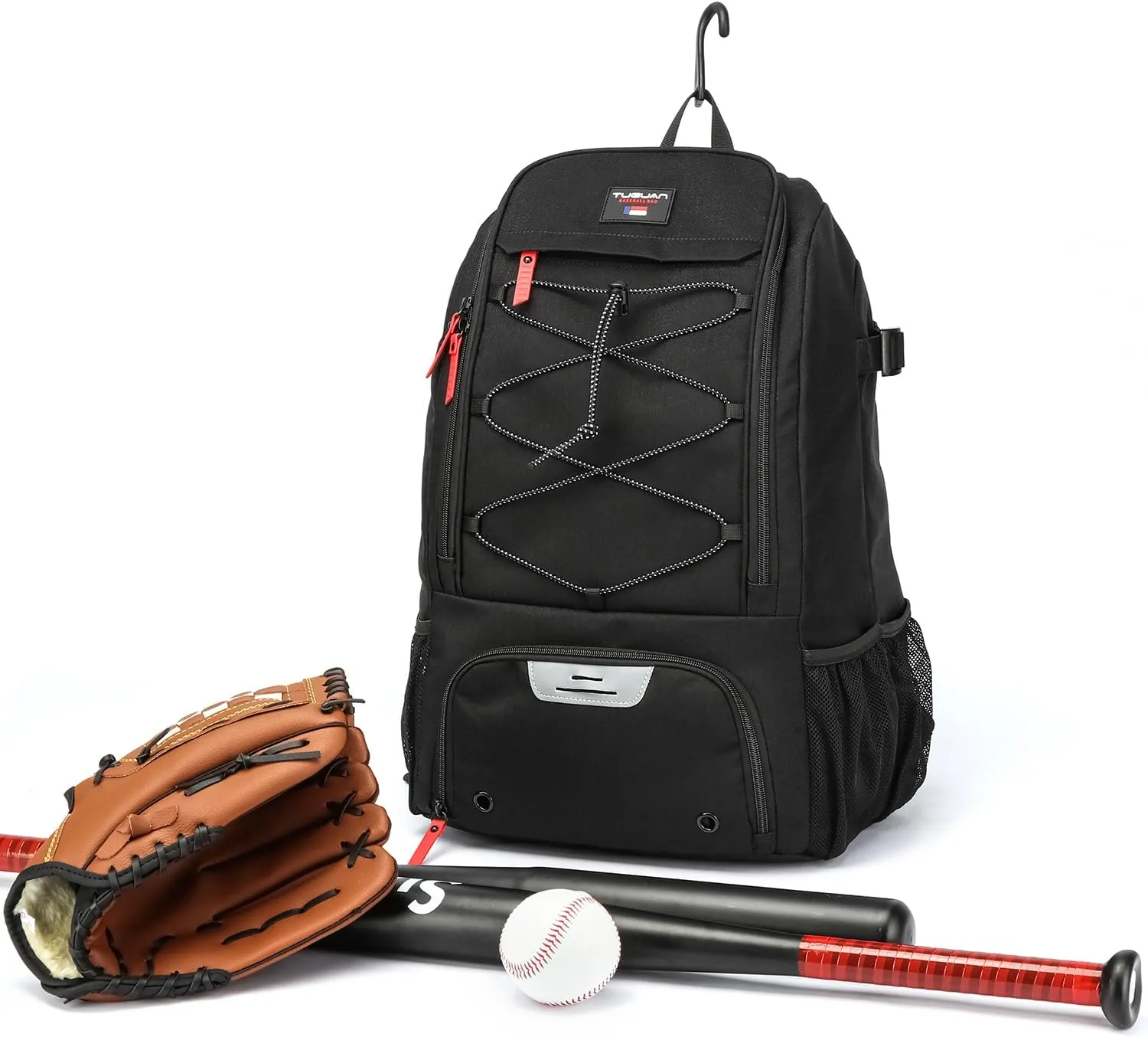 TUGUAN Baseball Bags for Adults Mens with Fence Hook, Laptop Compartment, Shoes Compartment & Glove Holder Portable Youth Boys Softball Backpack Coaches Catchers Team Equipment Gear Bags