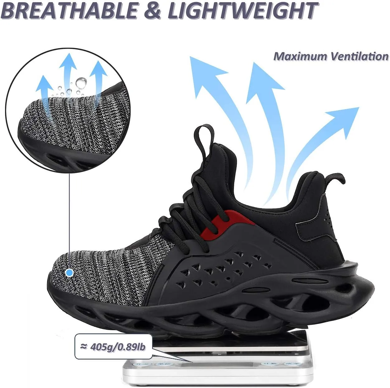 U-lite Steel Toe Safety Indestructible Work Shoes for Men Women, Lightweight Breathable Water-Proof Industrial Construction Shoe