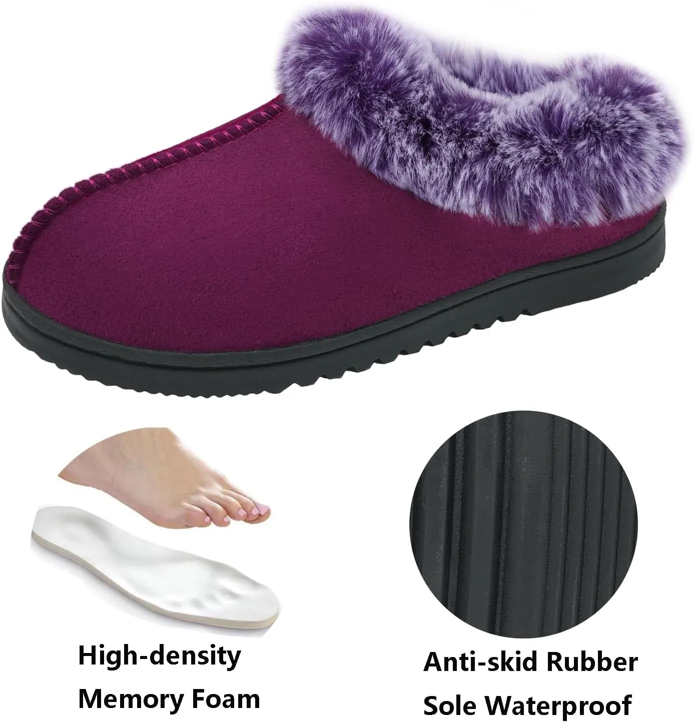 UBXRIN Womens Fuzzy Memory Foam Slippers Boots Cozy Faux Fur House Shoes Indoor Outdoor Rubber Sole Anti-Skid