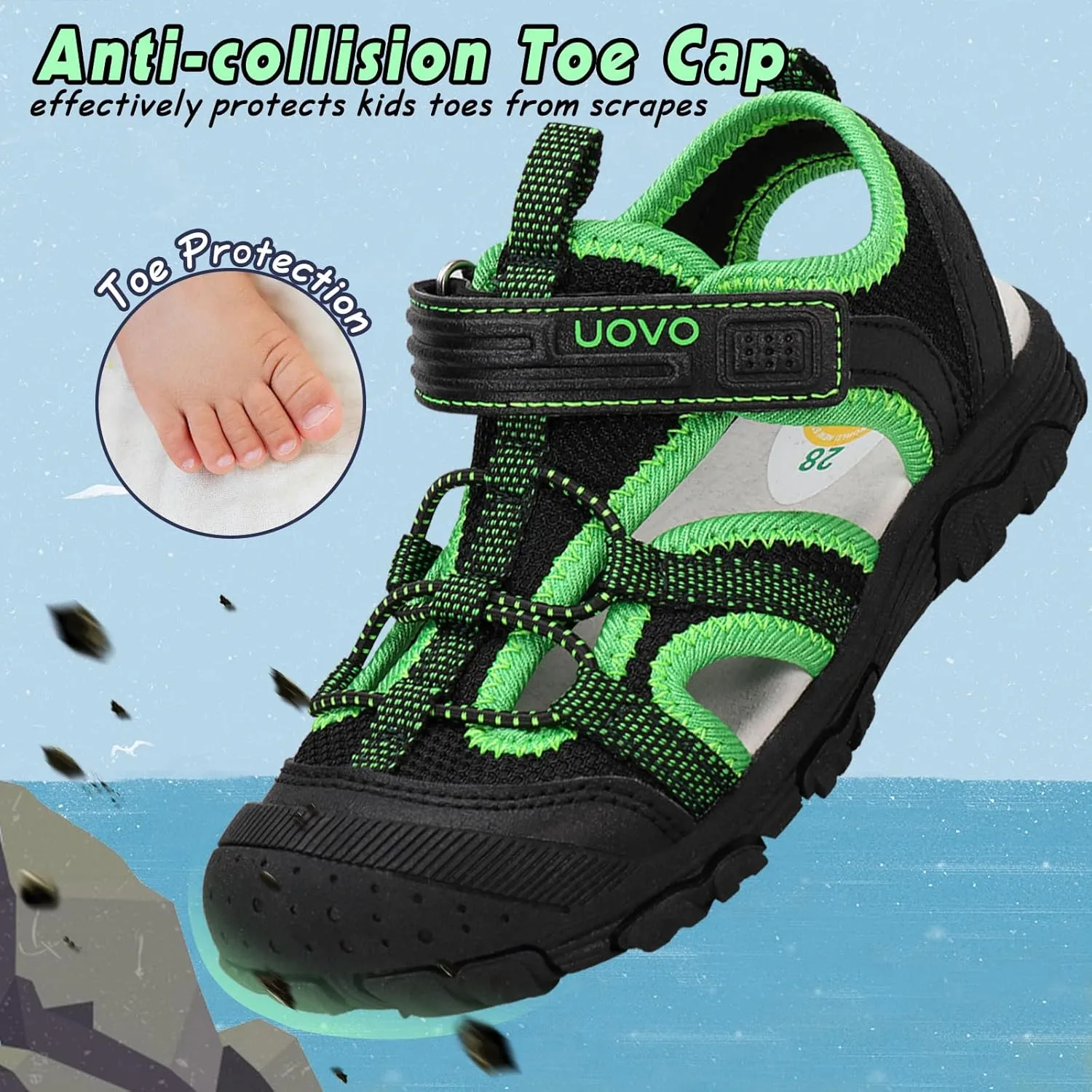 UOVO Boys Girls Summer Water Sandals Closed Toe Lightweight Outdoor Sport Shoes(Toddler/Little Kid/Big Kid)