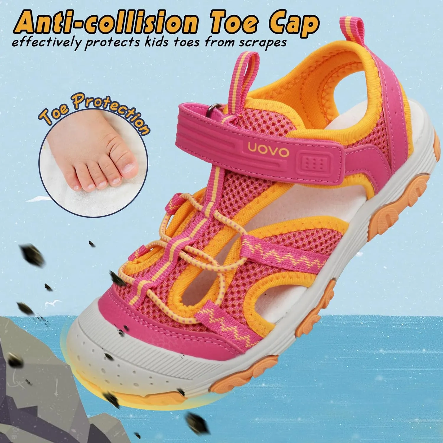 UOVO Boys Girls Summer Water Sandals Closed Toe Lightweight Outdoor Sport Shoes(Toddler/Little Kid/Big Kid)