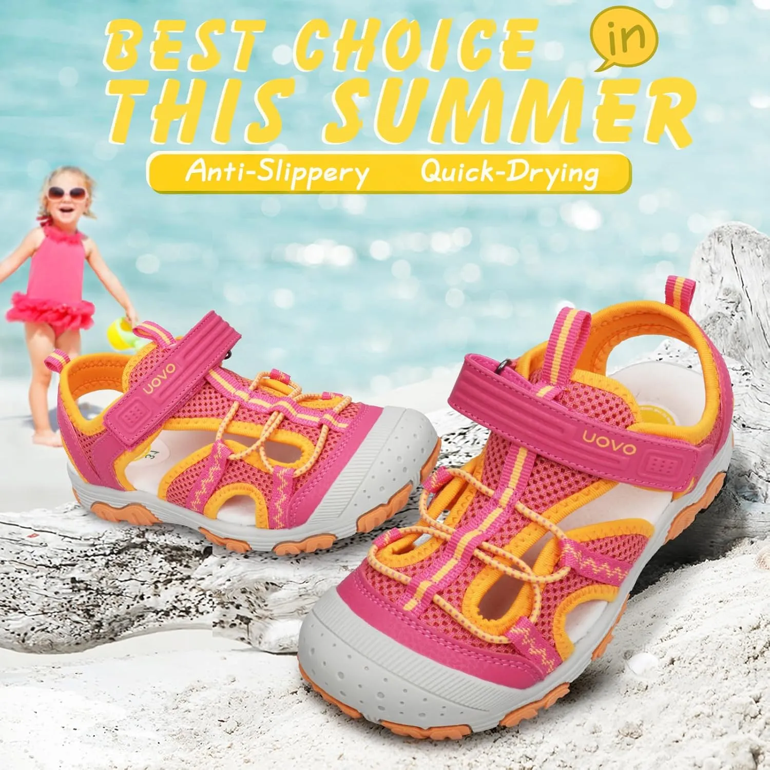 UOVO Boys Girls Summer Water Sandals Closed Toe Lightweight Outdoor Sport Shoes(Toddler/Little Kid/Big Kid)
