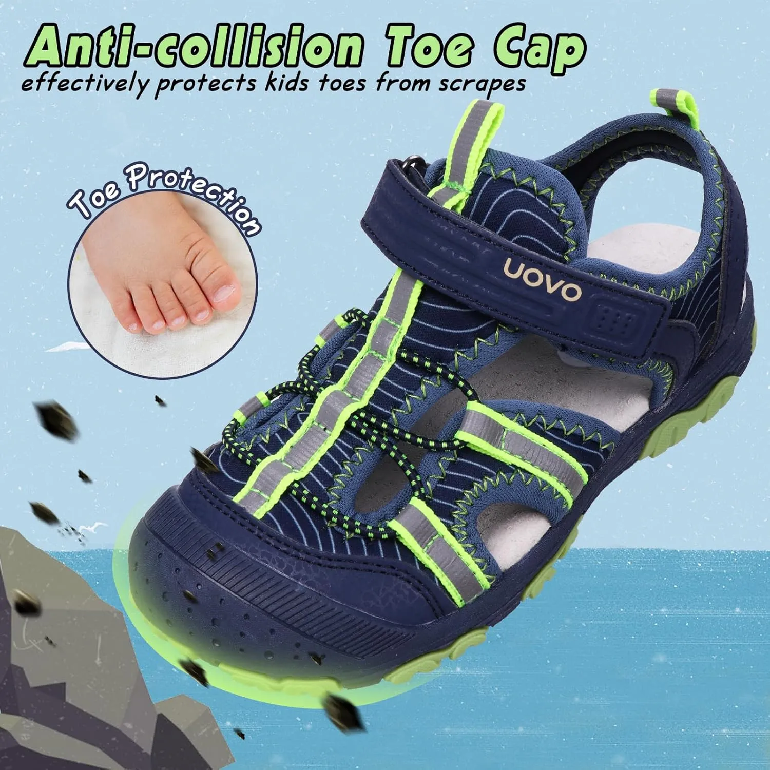 UOVO Boys Girls Summer Water Sandals Closed Toe Lightweight Outdoor Sport Shoes(Toddler/Little Kid/Big Kid)