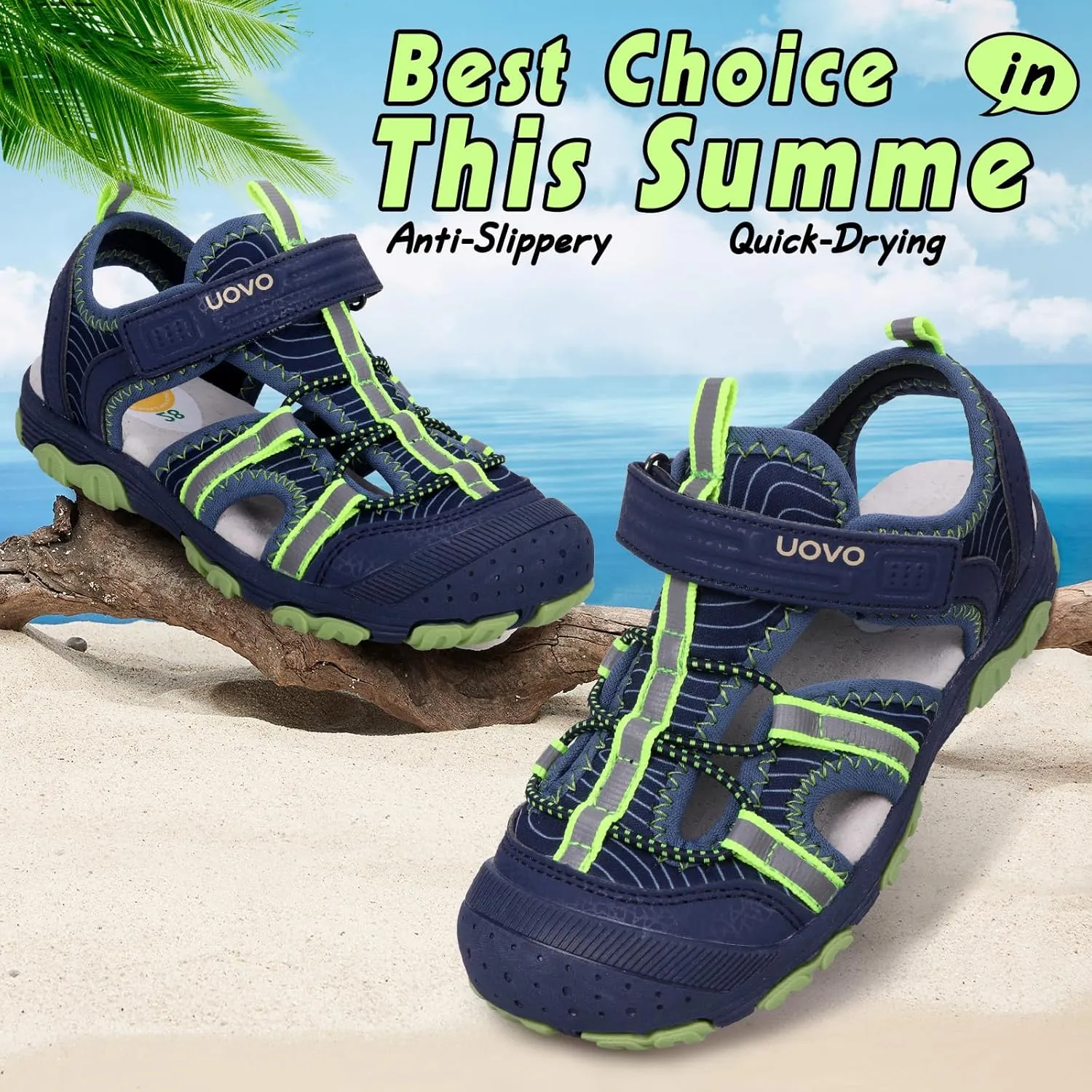 UOVO Boys Girls Summer Water Sandals Closed Toe Lightweight Outdoor Sport Shoes(Toddler/Little Kid/Big Kid)