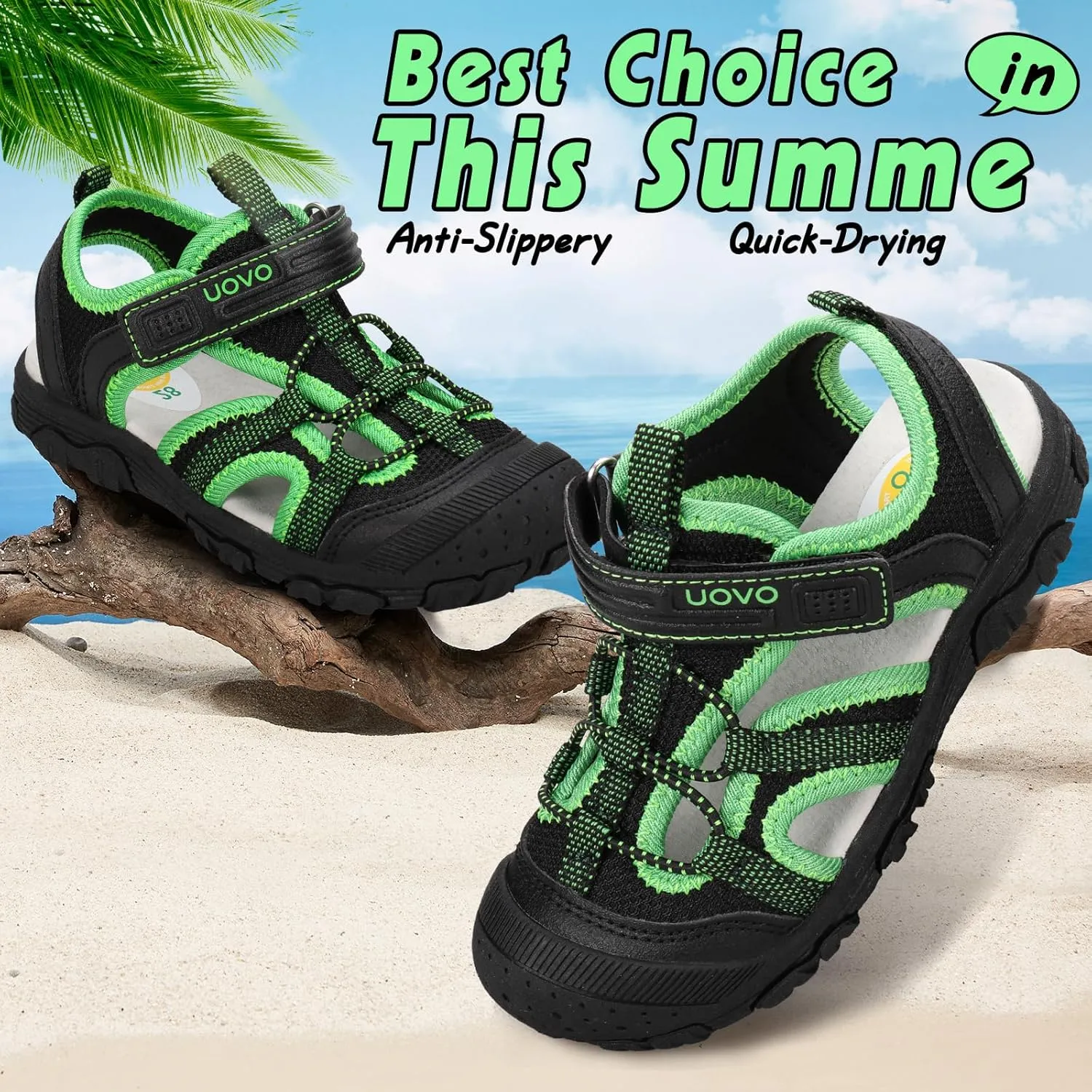 UOVO Boys Girls Summer Water Sandals Closed Toe Lightweight Outdoor Sport Shoes(Toddler/Little Kid/Big Kid)