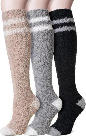 Velice Fuzzy Socks for Women 3 Pairs Knee High Fluffy Soft Warm Stocking Cozy Slipper Plush Winter Long Christmas Socks