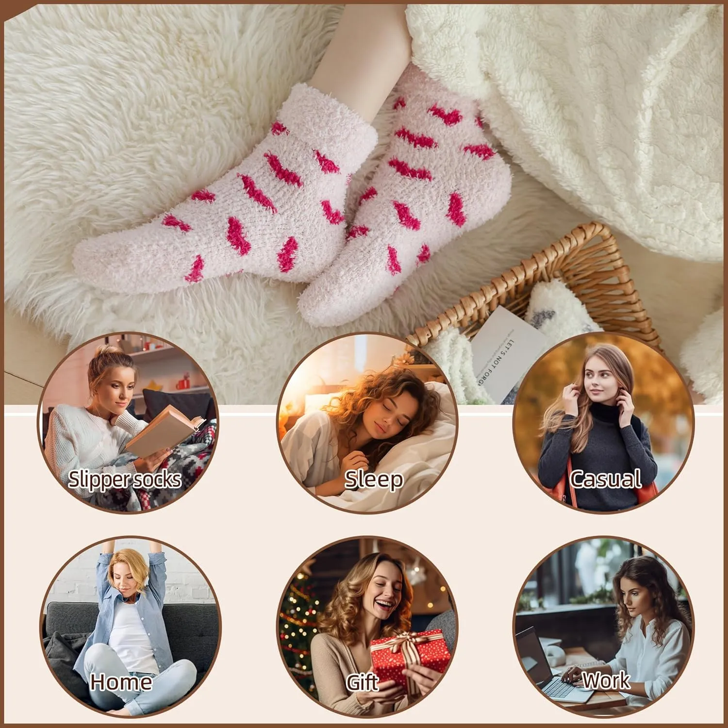 Velice Womens Fuzzy Socks Soft Cozy Fluffy Slipper Socks Winter Warm Plush Sleeping Christmas Socks 5 Pairs