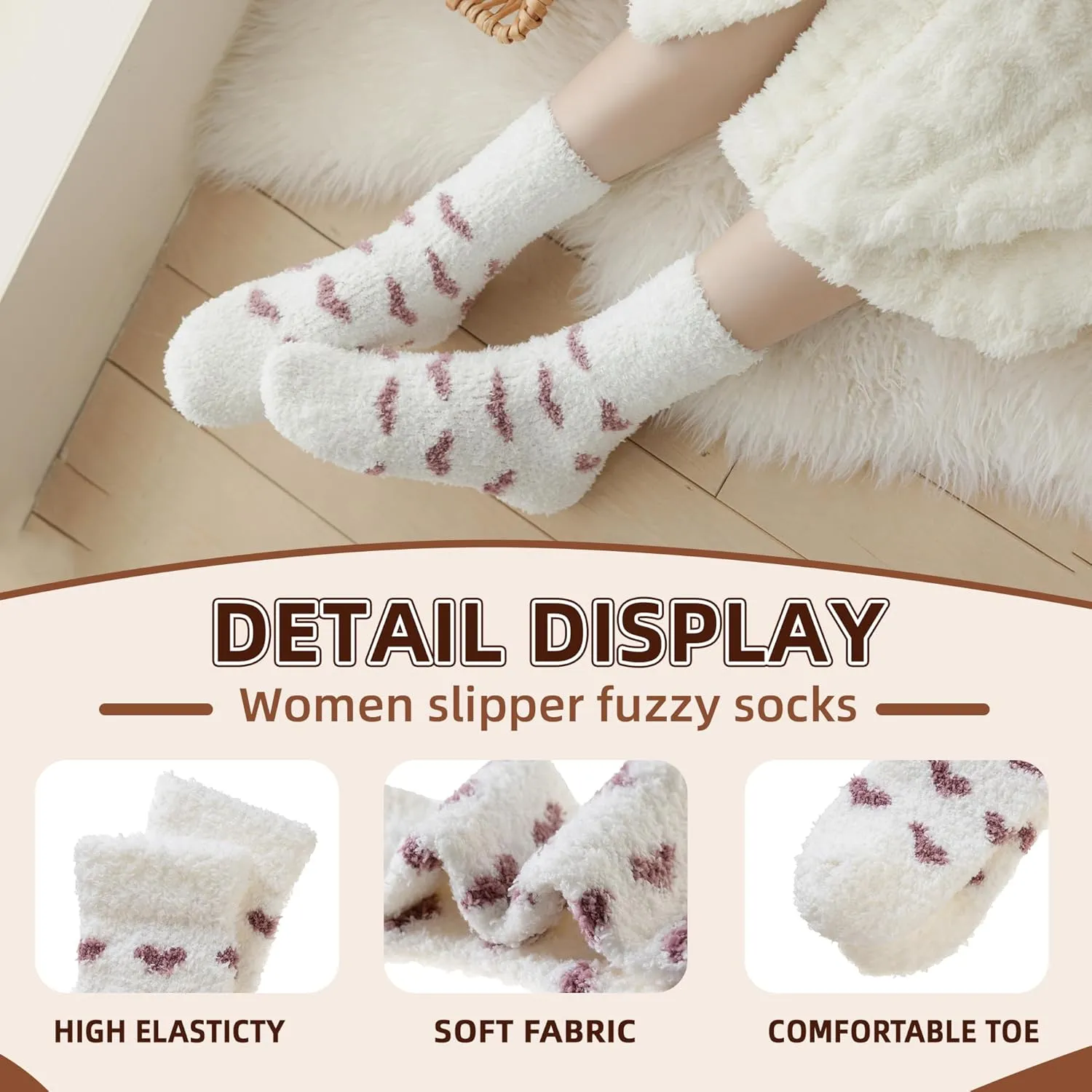 Velice Womens Fuzzy Socks Soft Cozy Fluffy Slipper Socks Winter Warm Plush Sleeping Christmas Socks 5 Pairs