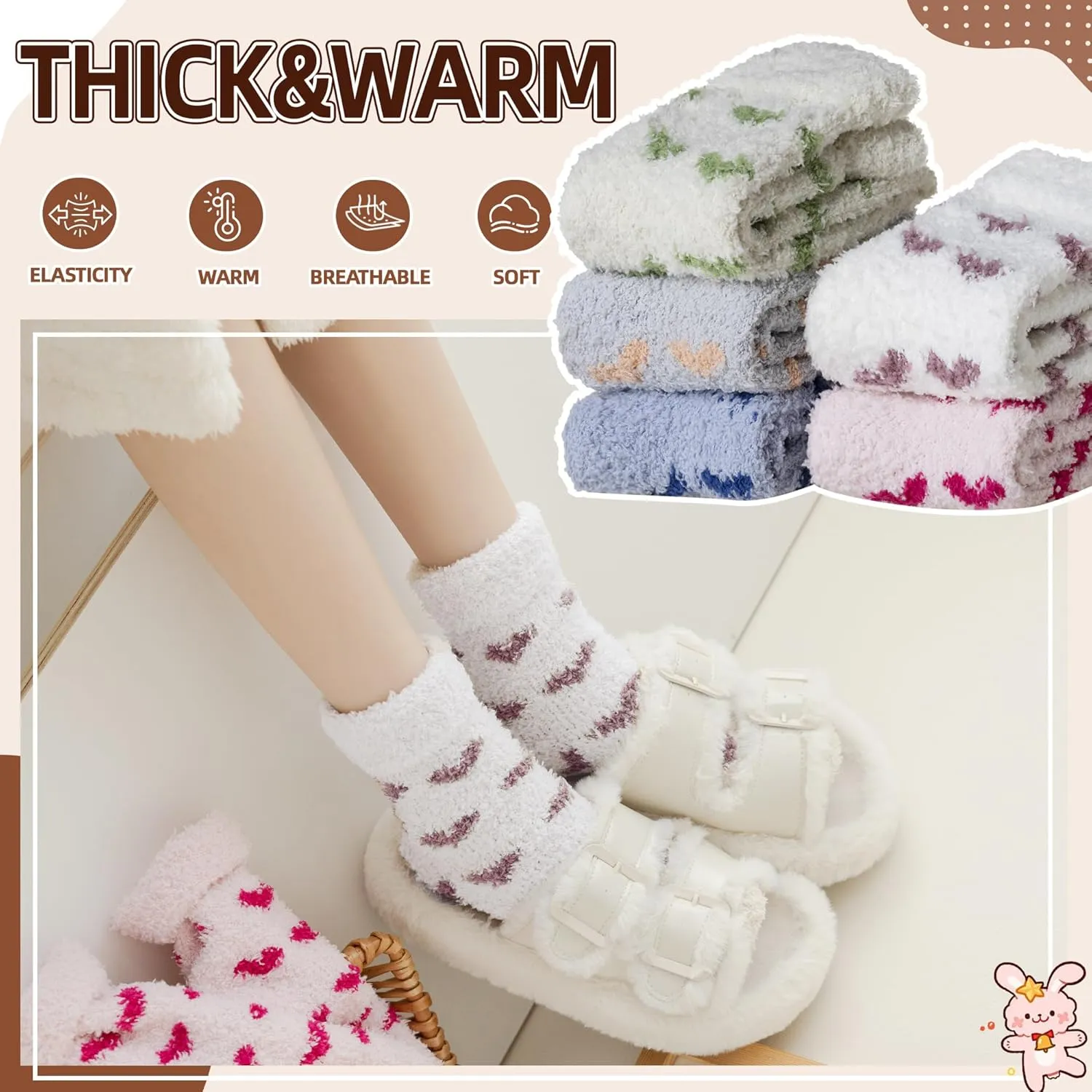 Velice Womens Fuzzy Socks Soft Cozy Fluffy Slipper Socks Winter Warm Plush Sleeping Christmas Socks 5 Pairs