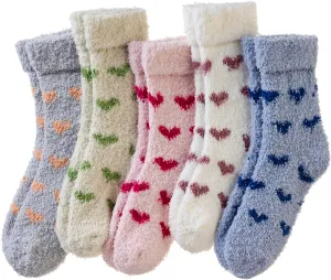 Velice Womens Fuzzy Socks Soft Cozy Fluffy Slipper Socks Winter Warm Plush Sleeping Christmas Socks 5 Pairs
