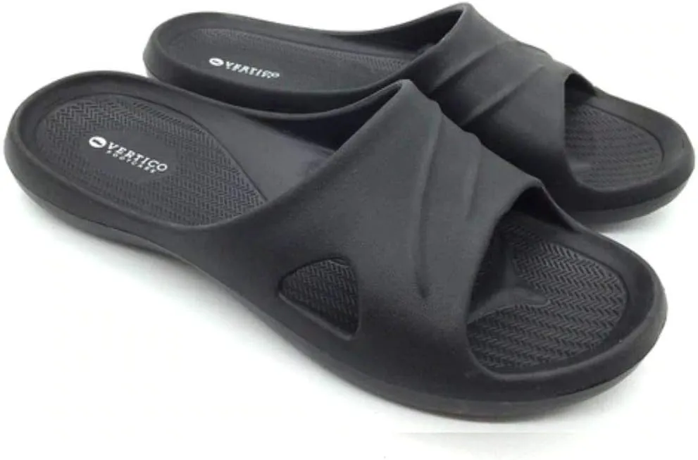 Vertico - Women's V-Spa Shower Sandal | Quick Drying and Comfortable Open Toe Soft Slide On Slippers | Non-Slip Shower Sandals for Indoor & Outdoor | Black (6)