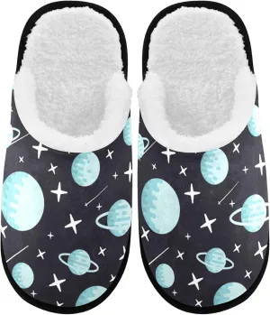 visesunny Blue Space Planet Pattern Cozy Fuzzy Mens Womens Memory Foam House Slippers Plush Fleece Indoor Outdoor Slipper
