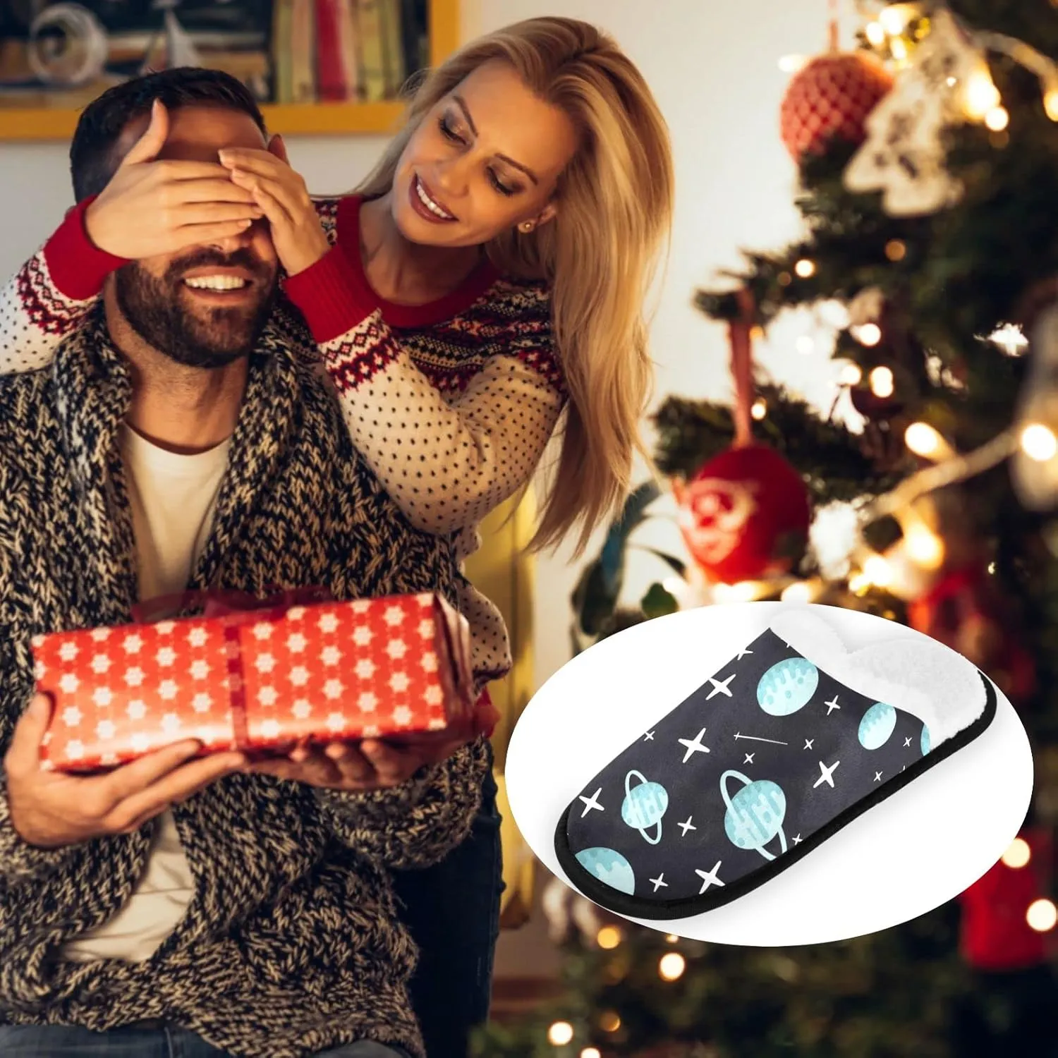 visesunny Blue Space Planet Pattern Cozy Fuzzy Mens Womens Memory Foam House Slippers Plush Fleece Indoor Outdoor Slipper