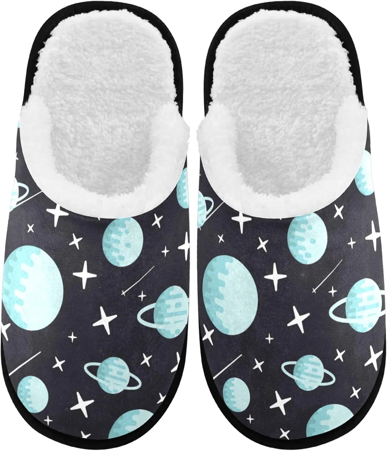 visesunny Blue Space Planet Pattern Cozy Fuzzy Mens Womens Memory Foam House Slippers Plush Fleece Indoor Outdoor Slipper