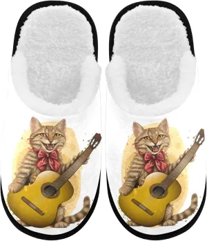 visesunny Cute Cat with Guitar Cozy Fuzzy Mens Womens Memory Foam House Slippers Plush Fleece Indoor Outdoor Slipper