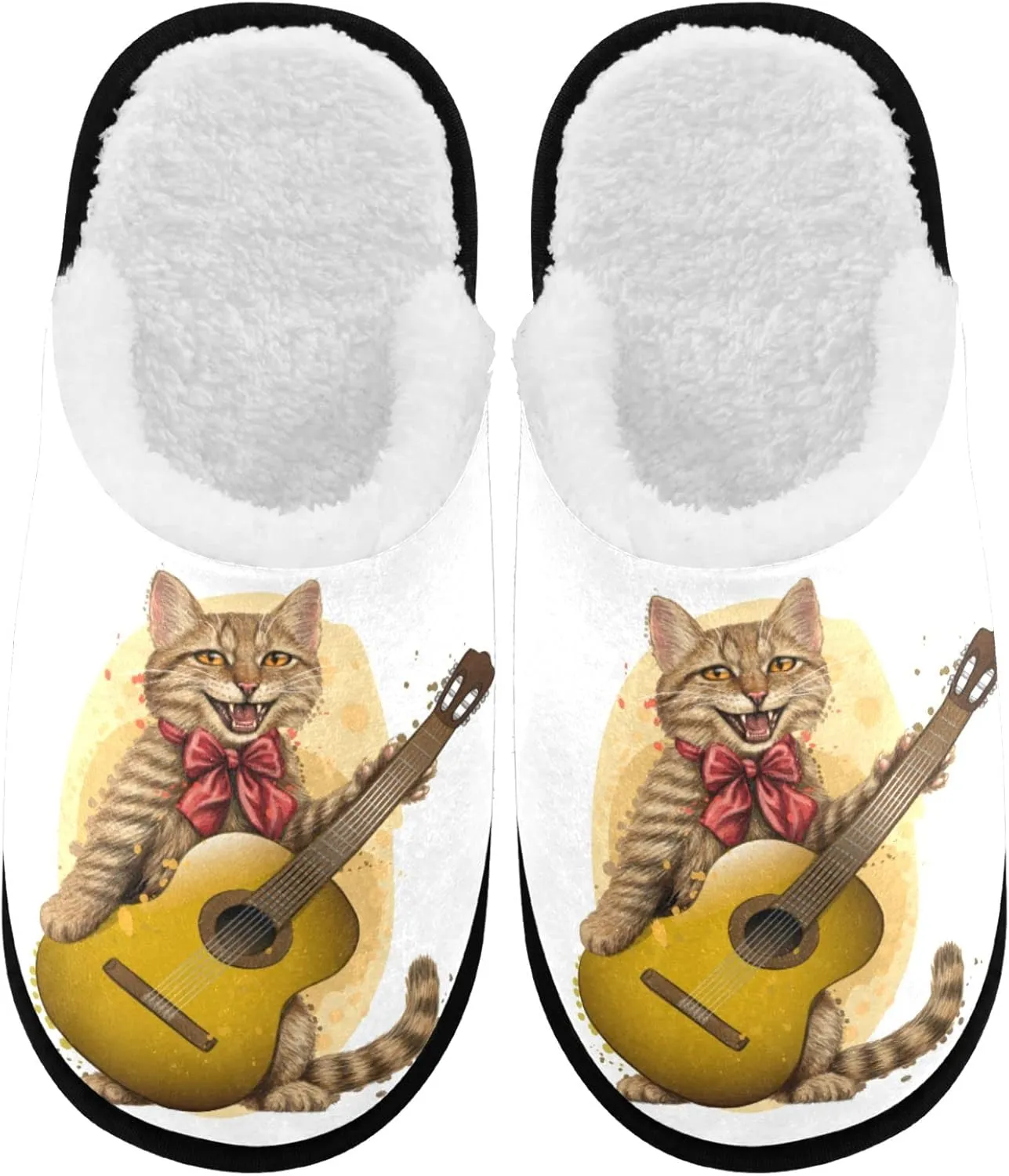visesunny Cute Cat with Guitar Cozy Fuzzy Mens Womens Memory Foam House Slippers Plush Fleece Indoor Outdoor Slipper