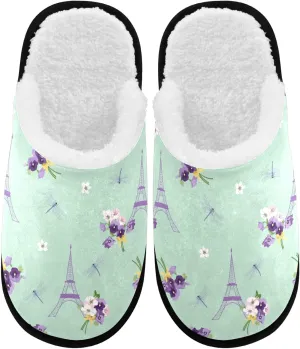 visesunny Pansies Cherry Flower Eiffel Tower Dragonfly Cozy Fuzzy Mens Womens Memory Foam House Slippers Plush Fleece Indoor Outdoor Slipper