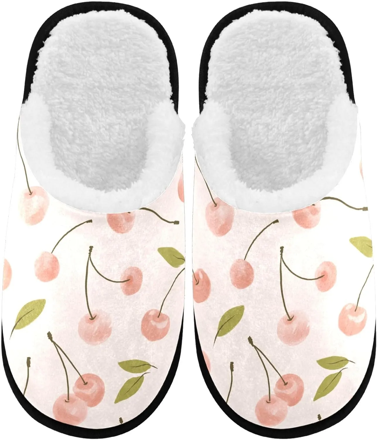 visesunny Pink Cherry Fruit Cozy Fuzzy Mens Womens Memory Foam House Slippers Plush Fleece Indoor Outdoor Slipper