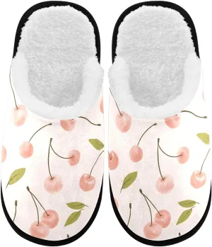 visesunny Pink Cherry Fruit Cozy Fuzzy Mens Womens Memory Foam House Slippers Plush Fleece Indoor Outdoor Slipper