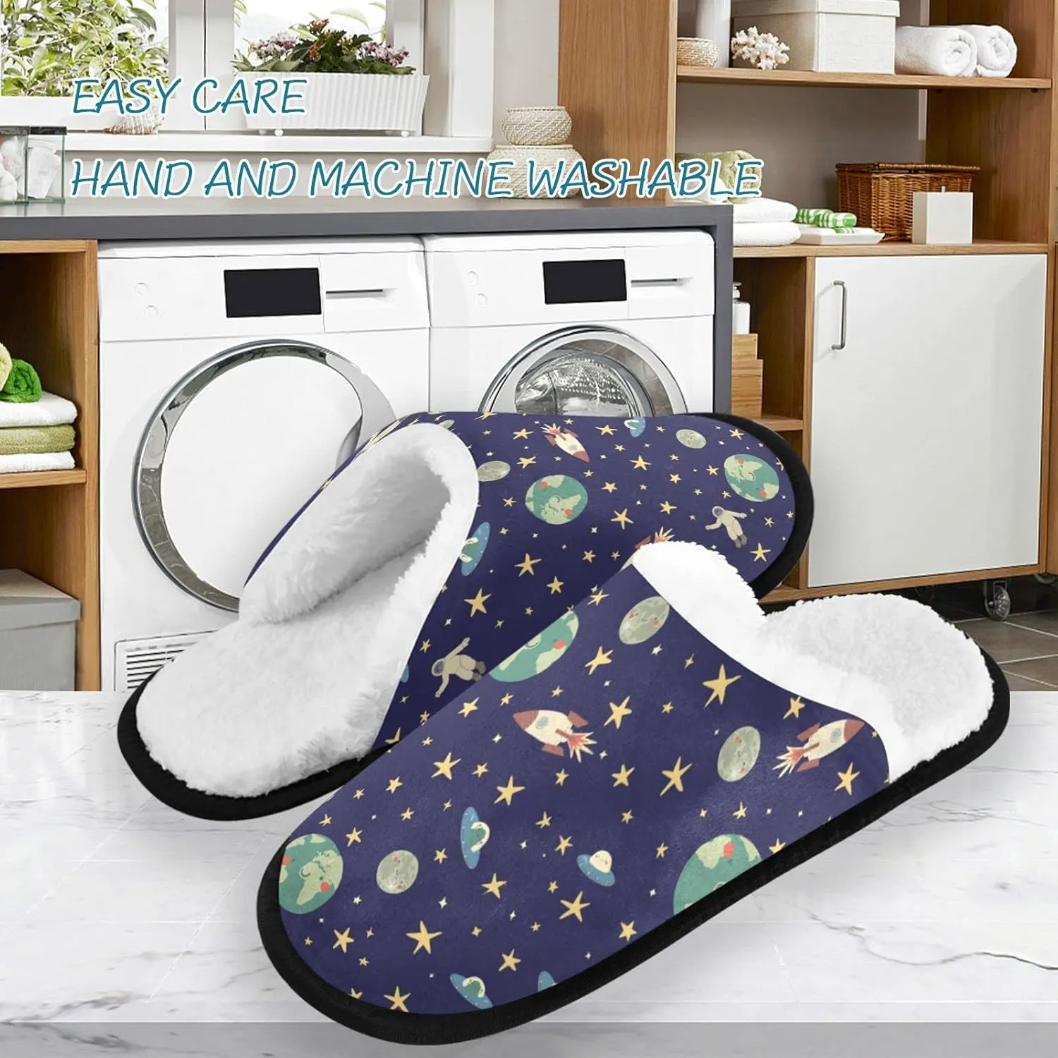 visesunny Planets Of The Solar System Cozy Fuzzy Mens Womens Memory Foam House Slippers Plush Fleece Indoor Outdoor Slipper