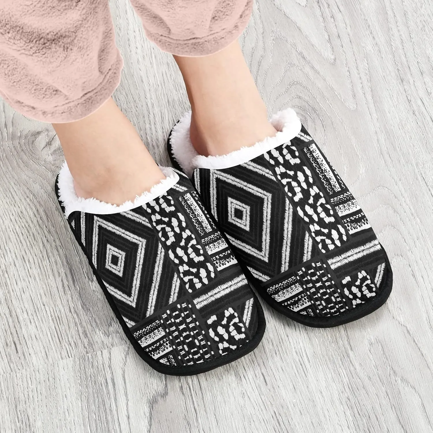 visesunny Seamless Geometric Pattern Cozy Fuzzy Womens Memory Foam House Slippers Plush Fleece Indoor Outdoor Slipper